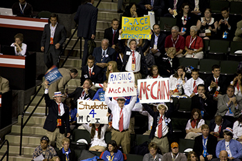 The delegates react