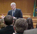 This is an image of Congressman Baird addresses the page program at the WA state legislature.