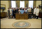 President George W. Bush meets with The Johns Hopkins Hospital Organ Donors and Recipients Wednesday, April 23, 2008, in the Oval Office of the White House. Said the President after, "I was pleased today to meet with organ donors, medical professionals, and organ recipients -- all of whom participated in a historic six-recipient kidney transplant, in which six patients received new organs from six unrelated living donors. This history-making medical event took place three weeks ago at Johns Hopkins Comprehensive Transplant Center. These people are all first-hand witnesses to the gift of life—or in this case, "lives." White House photo by Joyce N. Boghosian