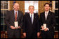 President George W. Bush stands with Mike Feinberg and Dave Levin after presenting them with the 2008 Presidential Citizens Medal Wednesday, Dec. 10, 2008, in the Oval Office of the White House. White House photo by Chris Greenberg