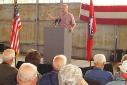 Congressman Snyder speaks at the AETN WWII veterans' sendoff.