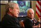 President George W. Bush speaks to members of the media at a meeting with members of his National Security team Friday, July 13, 2007, in the Roosevelt Room at the White House during a video teleconference with Iraq Provincial Recontsruction Team Leaders, Embedded Provincial Reconstruction Team Leaders and Brigade Combat Commanders.  White House photo by Eric Draper