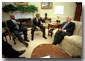 President Bush meets with Secretary of Education Rod Paige, left, and Senator Edward Kennedy August 2, 2001, to discuss the education reforms for the country. White House photo by Eric Draper.