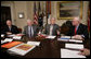 President George W. Bush addresses members of the Securing America's Future Energy organization Monday, Jan. 29, 2007, in the Roosevelt Room at the White House, discussing the efforts to reduce America's dependence on oil. From left to right are Mike Jackson, chairman and CEO of Auto Nation; Herb Kelleher, executive chairman of Southwest Airlines Company and General P.X. Kelley, USMC (Ret).  White House photo by Eric Draper