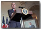 As Mrs. Bush and Texas Governor Rick Perry listen, President George W. Bush speaks during the ceremony for the unveiling of his portrait painted by Scott Gentling at the Texas State Capitol in Austin Jan. 4, 2001. White House photo by Eric Draper.