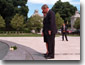 The President and Laura Bush pause before the laying of the wreath at Arlington National Cemetery on Memorial Day, Monday, May 28. WHITE HOUSE PHOTO BY SUSAN STERNER