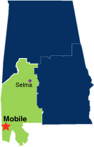 Map of Alabama, Southern District Highlighted