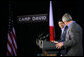 President George W. Bush and Prime Minister Shinzo Abe of Japan exchange nods as they open a joint press availability Friday, April 27, 2007, at Camp David. The meeting marked the first visit by Prime Minister Abe since coming to office. White House photo by Eric Draper