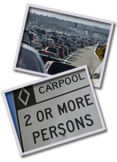 Photos: Traffic Congestion Entering Toll Plaza; 2 or More Persons Carpool Sign