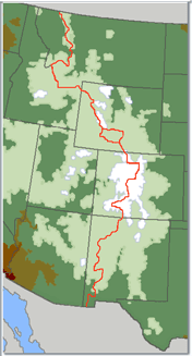 Contour map showing the Continental Divide in the conterminous US