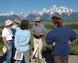 Ken Pierce of the USGS explains the glacial history of Grand Teton National Park, WY during a scoping field trip in 2005.