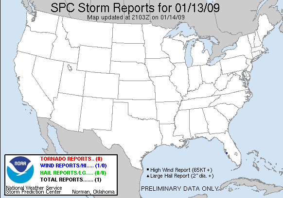 Map of yesterday's severe weather reports