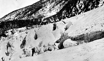 Mount Shasta and Whitney Glacier crevasses