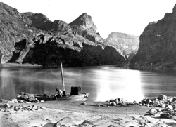 A surveyor in a boat at Black Canyon of the Colorado River