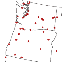 map to select meteograms across the Pacific NW