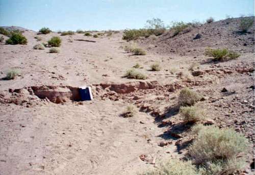 Ground Photo of Fault: Offset edge of wash at locality 8. (, CA, , USA)