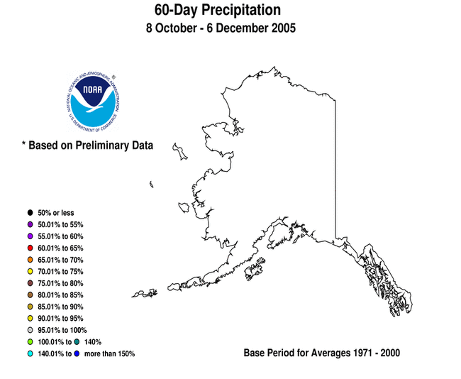 Alaska 60-Day Percent of Normal Precipitation Map