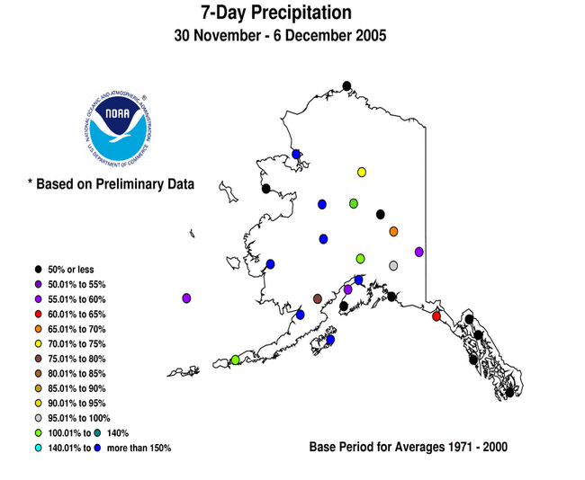 Alaska 7-Day Percent of Normal Precipitation Map
