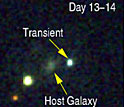 Series of Hubble Space Telescope images, labeled A Supernova in GRB 011121