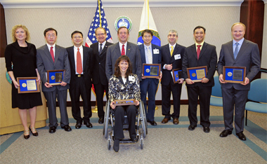 The MOU was signed by (left) retired Navy Vice Admiral Conrad C. Lautenbacher, Jr., Under Secretary of Commerce for Oceans and Atmosphere and NOAA Administrator, and DOE Under Secretary for Science Dr. Raymond L. Orbach.