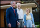 President George W. Bush, Former President Gerald Ford and Betty Ford greet the media at the end of his visit in Rancho Mirage, California, Sunday, April 23, 2006.  White House photo by Eric Draper