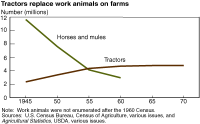 chart: Tractors replace work animals on farms