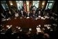 President George W. Bush is joined by members of his cabinet as he speaks with news reporters, Tuesday, Sept. 6, 2005, in the Cabinet Room at the White House.  White House photo by Paul Morse