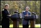 President George W. Bush and Russian President Vladimir Putin participate in a joint news conference at Camp David, Saturday, September 27, 2003.  White House photo by Eric Draper