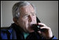 President George W. Bush speaks on the phone with Palestinian Authority Prime Minister Salam Fayyad from his office Tuesday, Dec. 30, 2008, at the ranch in Crawford, Texas, discussing ways to stop the violence in the Gaza Strip. White House photo by Eric Draper