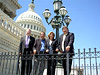 Congresswoman Ileana Ros-Lehtinen met in Washington with visiting officials from the Florida Keys Mosquito Control District to discuss efforts to combat the deadly West Nile virus as yet the Summer season is fast approaching. The Congresswoman and the officials also discussed funding levels and the need to join forces with the State government so that a more coordinated plan of action can be in place to combat mosquitoes and their airborne diseases. In the picture we have Edsel Fussell, Director of the Mosquito Board; Steve Smith, Commissioner of the Board; Ros-Lehtinen and Dr. Lawrence Hribar, Senior Entomologist of the Board as they talk on a veranda with the Capitol dome in the background