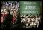 President George W. Bush during a conversation on the Economy and the Jobs for the 21st Century Initiative at Central Dauphin High School in Harrisburg, PA.  White House photo by Paul Morse