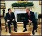 President George W. Bush meets with Prime Minister Jose Manuel Durao of Portugal in the Oval Office Friday, June 6, 2003.  White House photo by Tina Hager