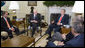 President George W. Bush and Vice President Dick Cheney meet with the Bicameral Republican leadership Friday, Feb. 15, 2008, in the Oval Office. White House photo by Joyce N. Boghosian