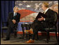 President George W. Bush participates in a question-and-answer session with Chris DeMuth, President of the American Enterprise Institute, Thursday, Dec. 18, 2008, at the Renaissance Mayflower Hotel in Washington, D.C. White House photo by Chris Greenberg