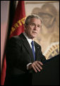 President George W. Bush addresses the American Legion 47th National Conference, Tuesday, March 6, 2007, in Washington, D.C. President Bush in his address said, "You know America can overcome any challenge or any difficulty. You know America's brightest days are still ahead. And you know that nothing we say here -- no speech, or vote, or resolution in the United States Congress -- means more to the future of our country than the men and women who wake up every morning and put on the uniform of our country and defend the United States of America."  White House photo by Eric Draper