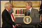 President George W. Bush shakes hands with former North Dakota Gov. Edward Schafer, his nominee for Secretary of Agriculture, during an afternoon announcement Wednesday, Oct. 31, 2007, in the Roosevelt Room of the White House. White House photo by Chris Greenberg