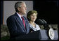 With Mrs. Laura Bush by his side, President George W. Bush delivers remarks at a reception Thursday, May 15, 2008, at the Israel Museum in Jerusalem in honor of the 60th anniversary of the state of Israel.  White House photo by Chris Greenberg