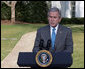 President George W. Bush delivers a statement on FISA, the Foreign Intelligence Surveillance Act, Thursday, March 13, 2008, on the South Drive of the White House. In urging Congress to act, the President said, "The American people understand the stakes in this struggle. They want their children to be safe from terror. Congress has done little in the three weeks since the last recess, and they should not leave for their Easter recess without getting the Senate bill to my desk."  White House photo by Chris Greenberg