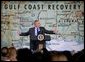 President George W. Bush delivers remarks on gulf coast reconstruction in Bay St. Louis, Miss., Thursday, Jan. 12, 2006. "I can remember coming here, the times I came, and looked hard in people's eyes and saw a sense of desperation and worry and deep, deep concern about the future," said the President. I'm sure there is still concern about the future, but the eyes have cleared up"  White House photo by Eric Draper