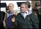 President George W. Bush delivers a statement on Border Security following a tour of the El Paso Sector of the US-Mexico border region, Tuesday, Nov. 29, 2005. Also pictured at left is Homeland Security Secretary Michael Chertoff.  White House photo by Eric Draper