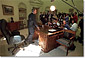 President addressing reporters in the Oval Office September 13. White House photo by Paul Morse.