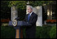 President George W. Bush delivers a statement on the economy Tuesday, Oct. 14, 2008, from the Rose Garden of the White House. In announcing new measures America is taking to implement the G7 action plan and strengthen banks across the country, the President said, "It will take time for our efforts to have their full impact, but the American people can have confidence about our long-term economic future. We have a strategy that is broad, that is flexible, and that is aimed at the root cause of our problem. Nations around the world are working together to overcome this challenge. And with confidence and determination, we will return our economies to the path of growth and prosperity."  White House photo by Eric Draper