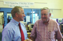 Steve Buyer talks to a constituent at the Ellettsville Town Meeting