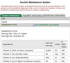 Product information of Acutrim Maintenance System