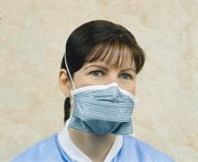 woman wearing fan fold N95 respirator