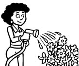 Woman watering flowers