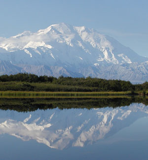 Snow covered mountain range.