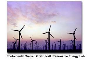 Wind turbines in lam Springs at sunset.