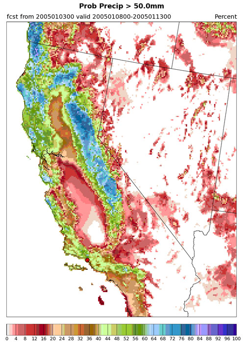 A map showing the forecast of the risk.