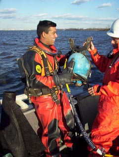 Trench diver at Athos I oil spill